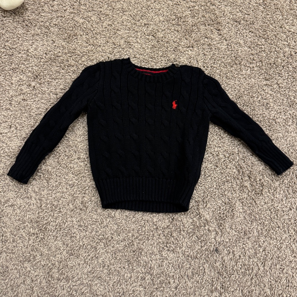 Polo Ralph Lauren Black Cable-Knit Cotton Sweater with Red Logo 12M